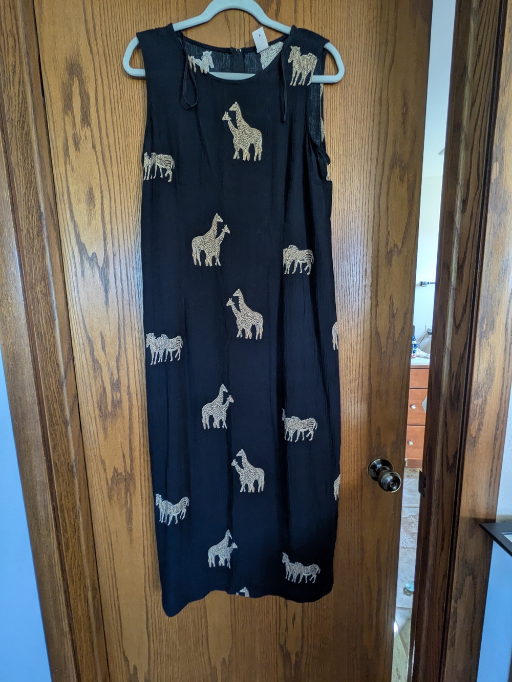 Black Giraffe-Print Sleeveless Midi Dress
